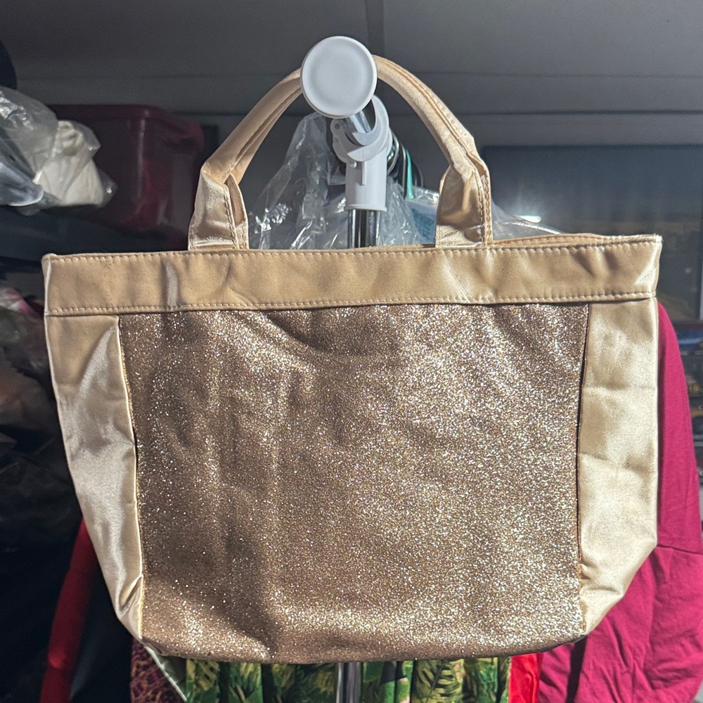 Avon Elegant Gold Glitter Tote Bag